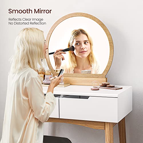 VASAGLE Vanity Table, Makeup Vanity Desk with Rounded Mirror, 2 Drawers