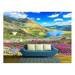 Glacier Lake High Mountains and Stunning Pink Rhododendron...