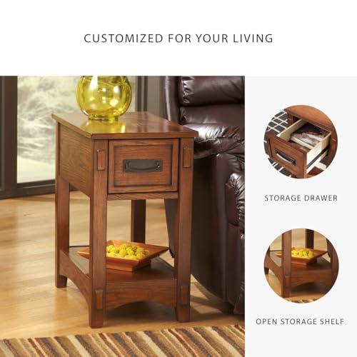 SIGNATURE DESIGN BY ASHLEY BREEGIN NEW TRADITIONAL WOODEN CHAIR SIDE END TABLE WITH 1 DRAWER AND 1 FIXED SHELF, BROWN