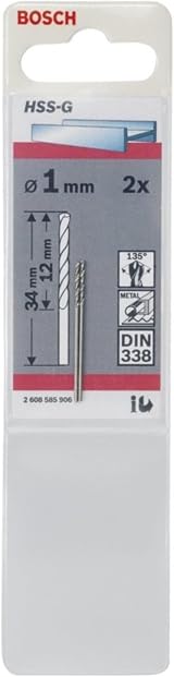 Bosch 2x Metal Drill Bits HSS-G DIN 338 Ø1x12x34 mm Accessory