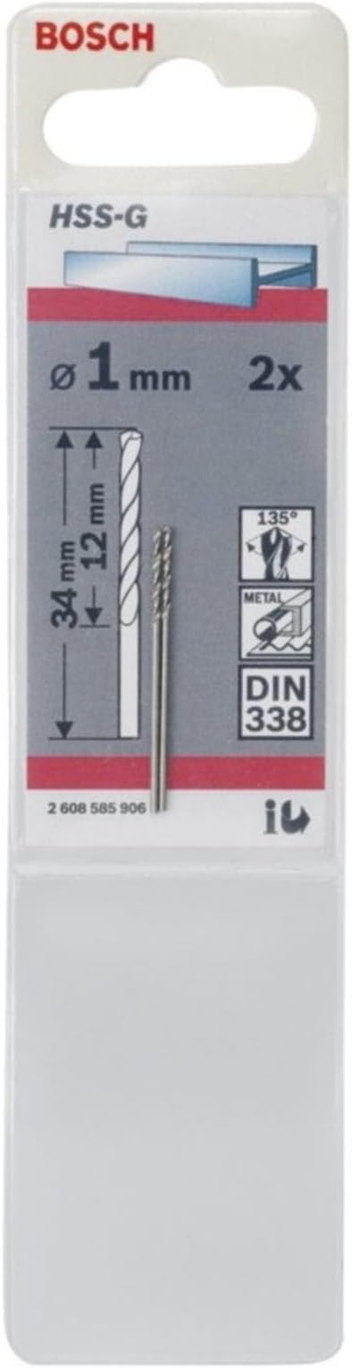 Bosch 2x Metal Drill Bits HSS-G DIN 338 Ø1x12x34 mm Accessory