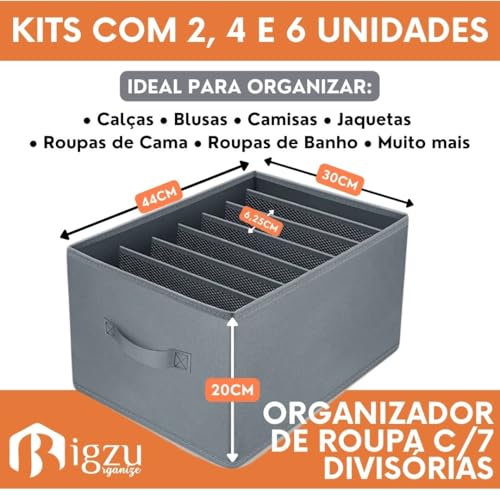 Kit C/2 Organizadores de Roupas C/7 Divisórias de Poliéster com Alças | Respirável, Dobrável, Lavável - Ideal para Guarda-Roupas, Closet, Gavetas | Marca Bigzu®