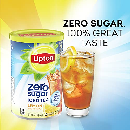 Lipton Zero Sugar Iced Tea Mix, Lemon Low Calorie, 8.1 Ounce (Pack of 6