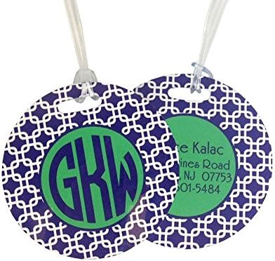 Monogrammed Luggage Tag, Personalized Bag Tag with Monogram Navy and Green, Great bag tag for luggage, gym bag, backpack tag.