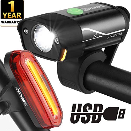 Yabife Bicycle Light, USB Rechargeable Bike Lights Front and Back, 350 Lumens Bike Headlight + 120 Lumens Rear/Tail Bike Light Set, for Road Bike Cycling, Mountain Bike, Men, Women, Kids