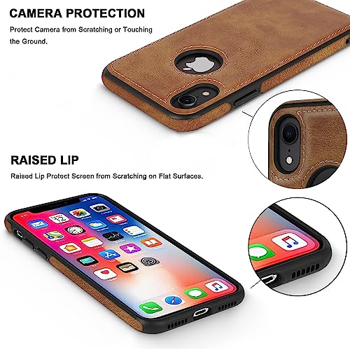 AIOVETEAB Case Compatible with iPhone XR, Slim Premium PU Leather Retro Business Anti-Scratch Anti-Shock Case Protective Leather Case for iPhone XR (Brown)