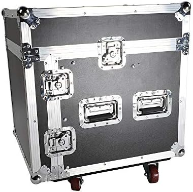 DJ Mixer Case, 12U Space Heavy Duty Audio Rack Road Case DJ Mixer Cabinet with Slant Mixer Top, Included 4pcs Casters