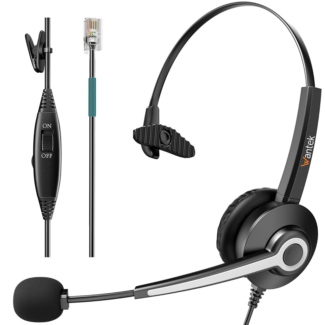 Wantek Corded Telephone Headset Mono w/Noise Canceling Mic for ShoreTel Plantronics Polycom Zultys Toshiba NEC Aspire Dterm Nortel Norstar Meridian Siemens ROLM Packet8 Landline Deskphones