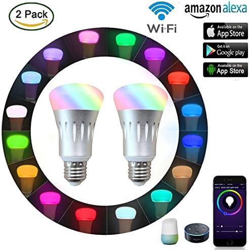 Smart LED bulb, Wi-Fi Light, Multicolored LED Bulbs, Dimmable 7W Smartphone Controlled Daylight &amp; Night Light(No Hue Required) Work with Amazon Alexa(2 Pack)