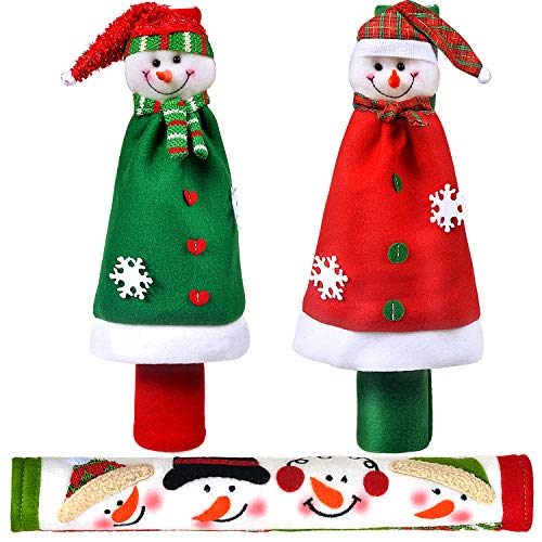 Sheskind Snowman Kitchen Appliance Handle Covers Christmas Handle Protector 3 Packs with Gift Snowman Welcome Ornament for Holiday Season Decoration