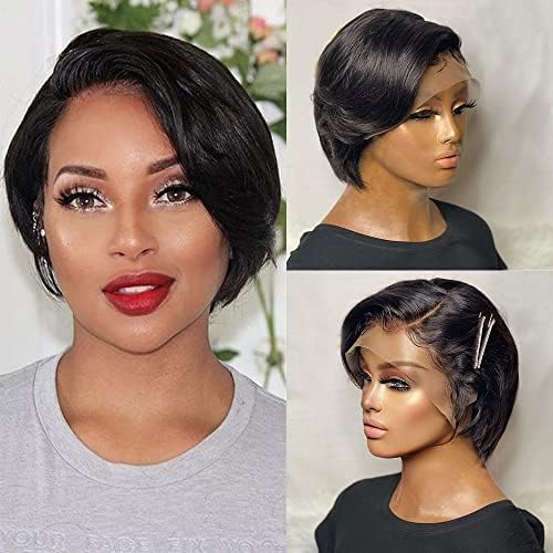 13x4 Lace Front Short Straight Bob Wig Human Hair Short Pixie Cut Wigs for Woman Pre Plucked With Baby Hair 150% Density ShortHuman Hair Wig