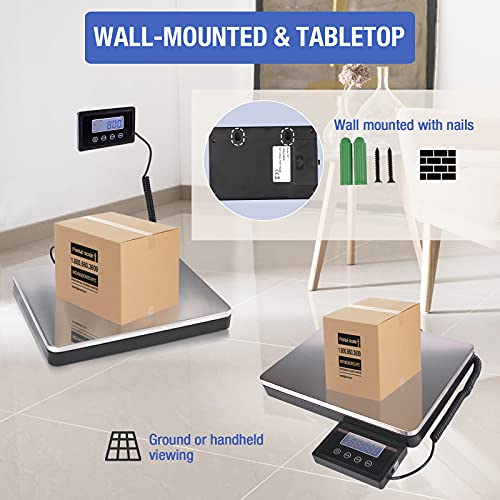 SurmountWay Shipping Postal Scale with Durable Stainless Steel Large Platform, 400lb High Accuracy, Backlit LED Display,Post Office Postal Scale and Luggage Scale, Battery & DC Adapter Included