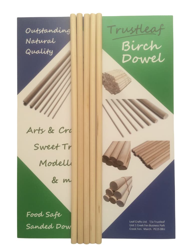 Trustleaf 8mm x 30cm Birch Hardwood Wooden Dowels (5 Dowels)