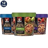 Quaker Real Medleys Oatmeal+, 3 Flavor Variety Pack, Oatmeal Cups, 12 Count
