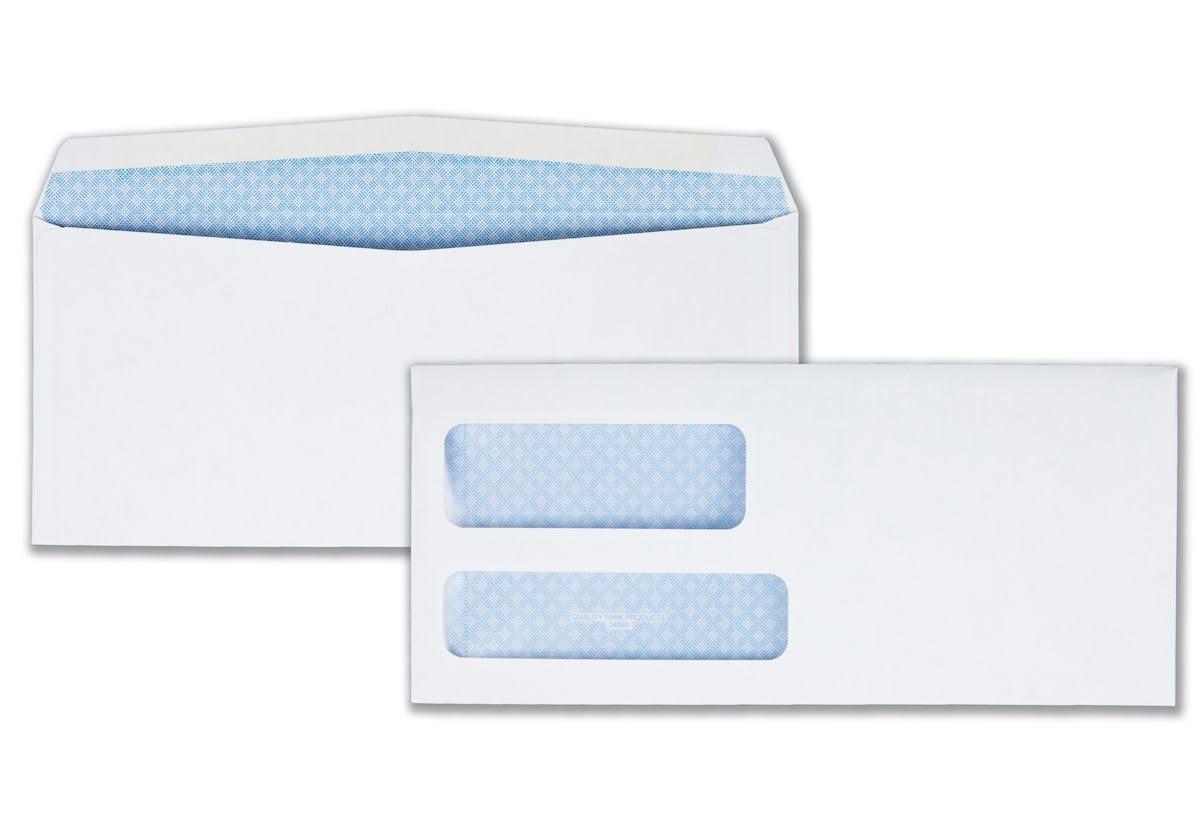 Photo 1 of Quality Park #9 Security Envelopes, Double Window, Invoices and QuickBooks Statements, 3-7/8 x 8-7/8 Inches, Gummed, 24 lb White, 500/Box (QUA24524)