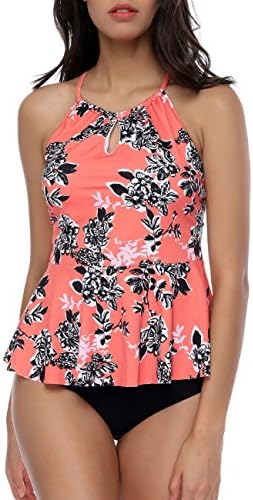 PARTY LADY Women's Halter Neck 2 Piece Padded Tankini Swimsuit Monokini Swimwear Size M Orange 1