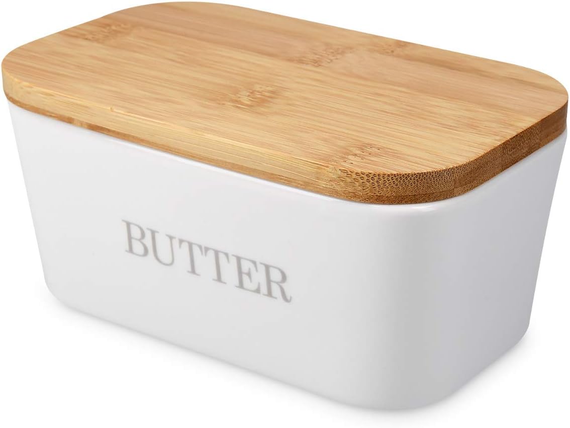 Navaris Butter Dish with Lid Ceramic Butter Holder with Airtight