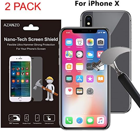 iPhone X Screen Protector (2 Pack), Nano-shield Anti Shock, Delicate Touch, Bendable, Shatter Proof, Transparency by AZANZO