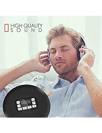 HONGYU Reproductor de CD portátil con Bluetooth con pantalla LED   Toma de auriculares Protección anti saltos CD personal Reproductor de discos de música para niños Adultos Reproductores de CD personales (negro)