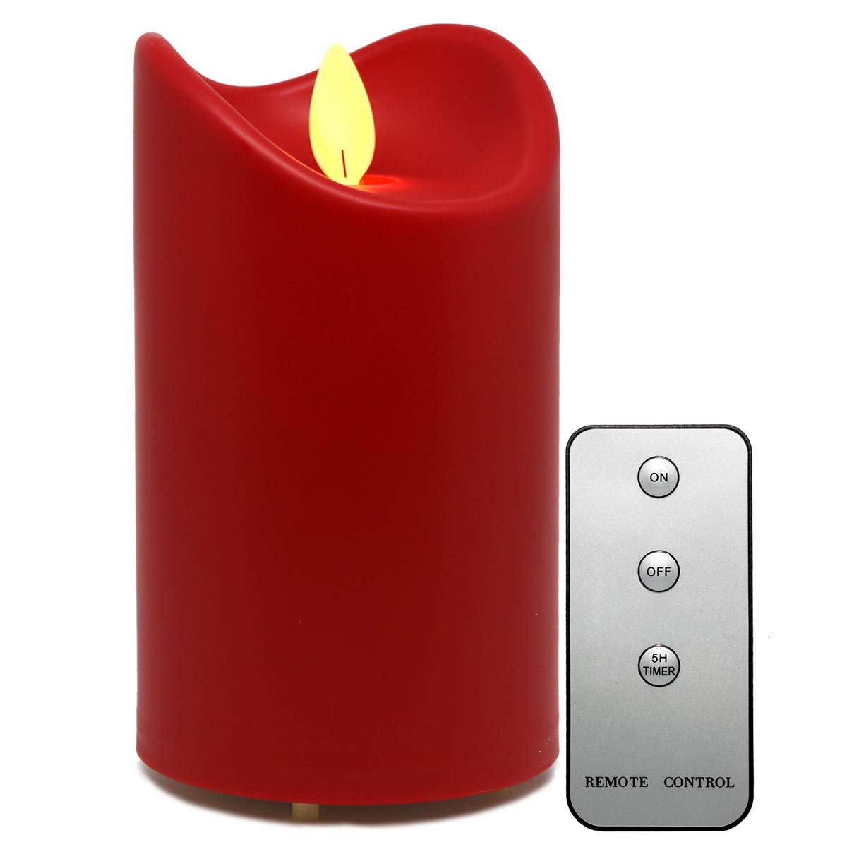 TRONJE LED 5" Outdoor Candle with Timer and Remote - Flameless 13cm Pillar Candle in Red - Moving Flame, Battery Operated, Waterproof, Heat Resistant