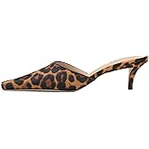 KysBloes Kitten Heel Mules for Women Square Toe Slip On Pumps Low Heel Slides Backless Dress Casual Shoes(Leopard,US Size 8.5)