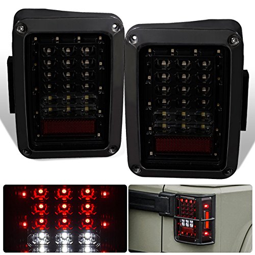 For Jeep Wrangler JK Pair Left + Right Rear Tail Light Lamp LED L.E.D. Black Housing Smoke Smoked Lens Upgrade Assembly Pair Left Right