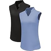 TrendiMax Women's 2 Pack Golf Shirts Sleeveless V Neck Tennis Polo Shirt Quick Dry Athletic Workout Tank Tops