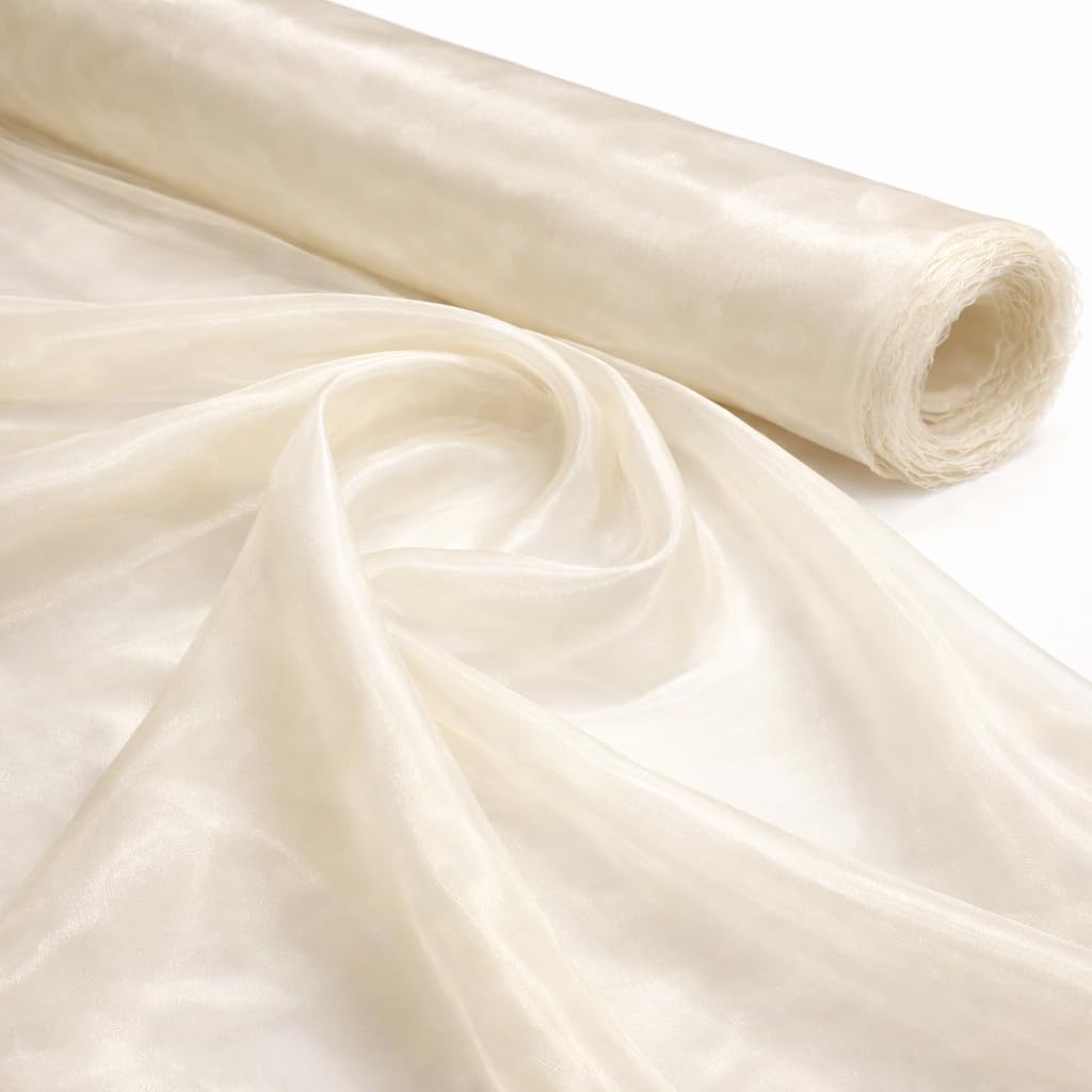 2 Meter Pack Ivory Plain Sheer Lightweight Organza Voile Drape Curtain, Wedding, Chair Sash Fabric 150cm Wide — image 1