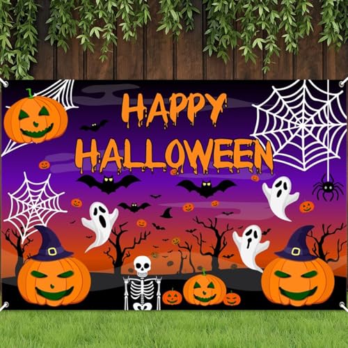Duluxykl Happy Halloween Backdrop Purple Orange Pumpkin Ghost… at Amazon