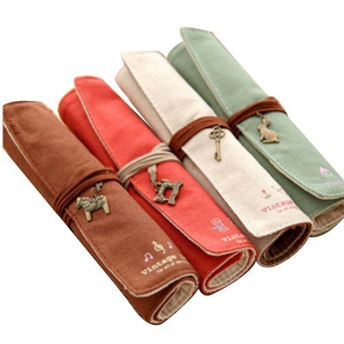 Eforstore 4 Pcs Pastorable Canvas Pen Bag Pencil Case