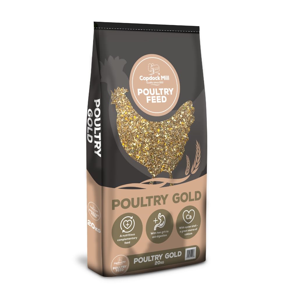 Copdock Mill Poultry Gold Chicken Feed 20kg - Highly Nutritious Premium Food - Contains Layers Pellets, Grit & Oyster Shells for Chickens - High in Calcium