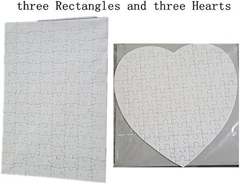 BLHEM DIY Blank Jigsaw Puzzles Create A Jigsaw Puzzle Sheets 11.5" X 8"-with 6 Puzzles per(three Hearts And three Rectangles)