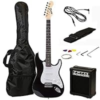 RockJam 6 ST Style Electric Guitar Super Pack with Amp, Gig Bag, Strings, Strap, Picks, Right, Black (RJEG02-SK-BK)