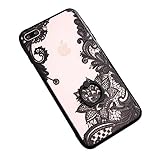 iPhone 7 Case Finger Ring Stand - JAZ Ultra Thin Clear Hard PC Back [3D Relief Sculpture][Silicone]Case Cover With 360 Rotating Ring Grip/Stand Holder/Shockproof For iPhone7(Black)(flower)
