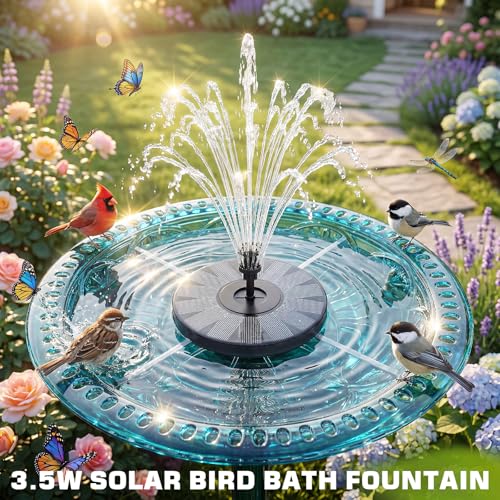 AISITIN 3.5 W Solar Fountain for Outdoor Use (Diameter 180 mm), Solar Fountain for Outdoor Use with Various Fountain Styles and 4 Support Poles for Garden, Pond, Bird Bath, Water Feature