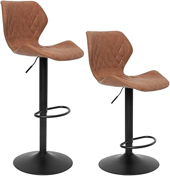 Amazon Com Superjare Set Of 2 Adjustable Bar Stools Pu Swivel