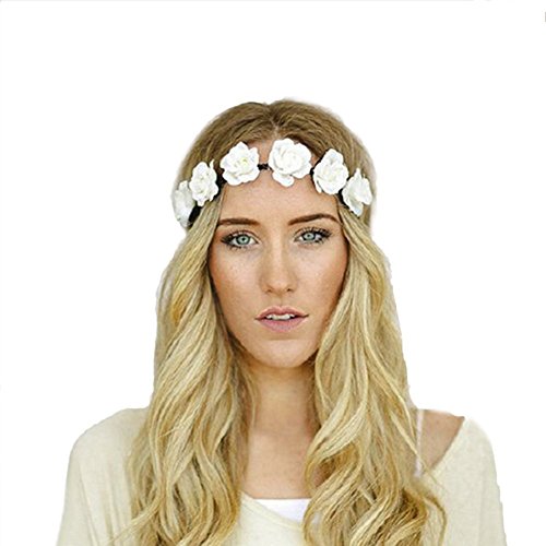 Love Sweety Women Flower Wreath Headband Floral Crown Garland Halo for Wedding Festivals HH14 (White)