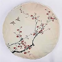 YOUWENll Round Decorative Throw Pillow Floor Meditation Cushion Seating/Cherry Branches Flowers Buds and Birds Asian Style Artwork with Painting Effect/for Home Decoration 17"x17" Black Burgundy