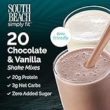 South Beach Simply Fit Shake Mix - Chocolate & Vanilla, 20 ct Case - Keto-Friendly Protein Shakes to Support Healthy Weight Loss