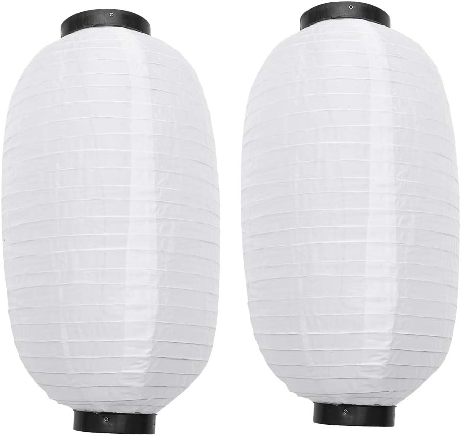 Amosfun 2pcs Asian Traditional Japanese Silk Lanterns Outdoor White