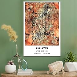 Bellevue Map Poster, Washington Map Art Poster, Map