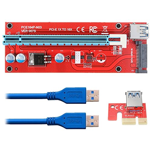 Supercope-VER 007S Extender Cable USB 3.0 Converter SATA PCI Express PCI-E 1X to 16X Riser Card with 15pin SATA Power Slot Connector Supply Cable 60CM For Bitcoin Mining (6 Pack)