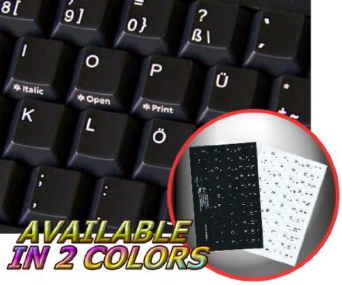 GERMAN NON-TRANSPARENT KEYBOARD STICKERS ON BLACK BACKGROUND FOR DESKTOP, LAPTOP AND NOTEBOOK