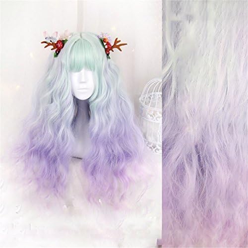 Long Ombre Blue T Purple Synthetic Kinky Curly Hairstyle Wigs For High Temperature Fiber (curly)