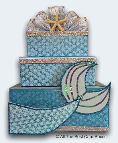 Mermaid Card Box, Sweet 16, Quinceanera, aquamarine, handmade, three tiers, holds 150 cards, All The Best Card Boxes