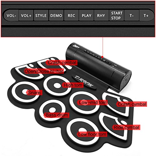 Lujex 9 Pad Roll Up Drum Kit Portable Electronic Drum Set Percussion Instrument with Speaker Can Be Connected to Computer