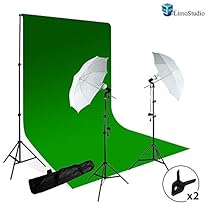 LimoStudio Photography Studio Photo Video Continuous Umbrella Light Lighting Kit with Chromakey Green Screen Photo Background Backdrop Support System, AGG412V3