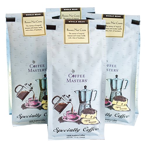 Coffee Masters Flavored Coffee, Banana Nut Creme, Whole Bean, 12-Ounce Bags (Pack of 4)
