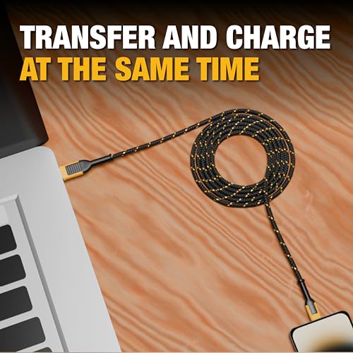 DEWALT USB C Cable, Premium trenzado de nylon USB A a tipo C Cable cargador de carga rápida para el iPhone 16 Series, iPhone 15 Series, Samsung Galaxy S10 S10 + / Nota 9, LG V30 (USB 2.0, Negro)