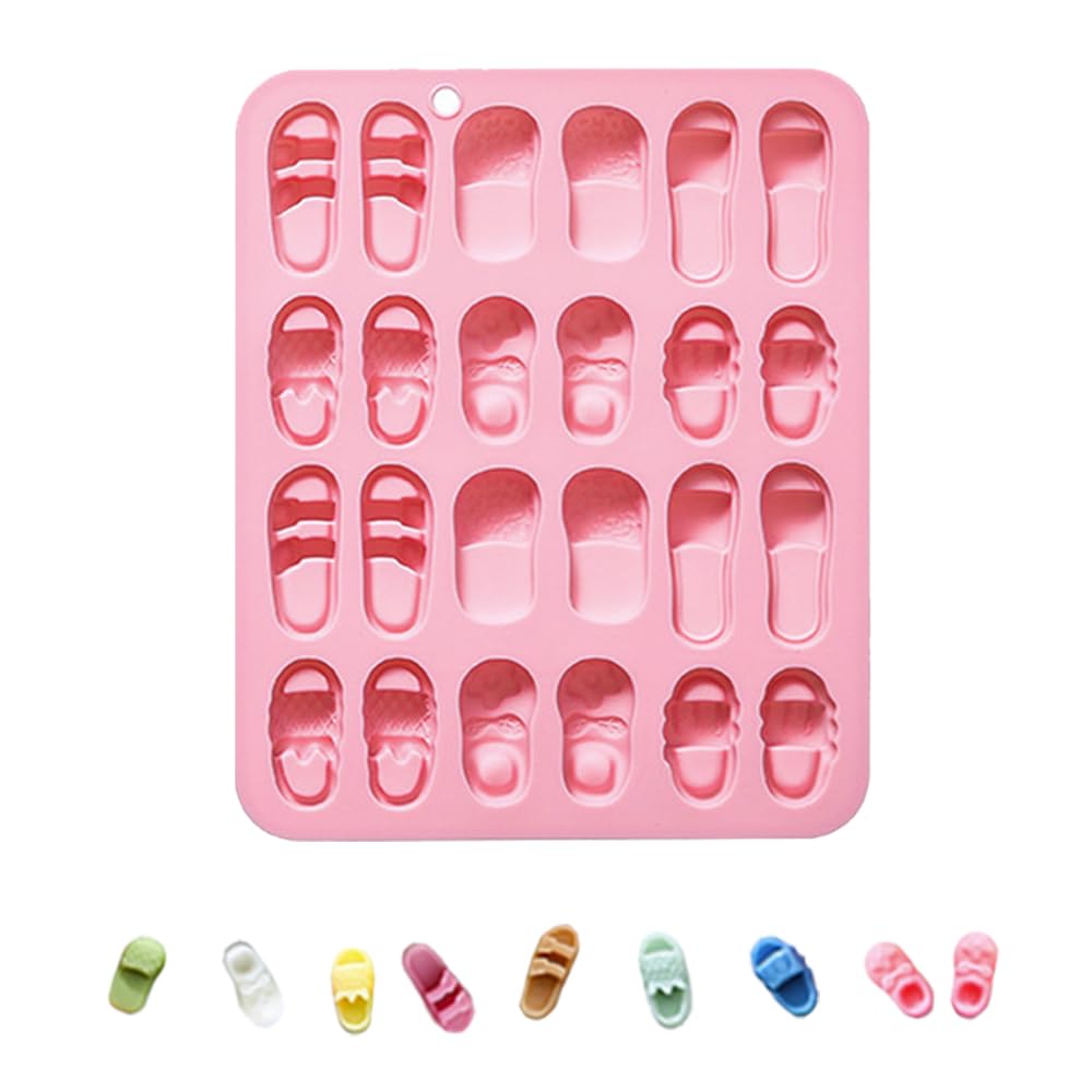 KOXLONG Silicone Pink Slipper Shaped Moulds, 24-Cavity Chocolate Molds, Baking Accessory for DIY Party Cake Decoration, Soap, Ice Cube Tray